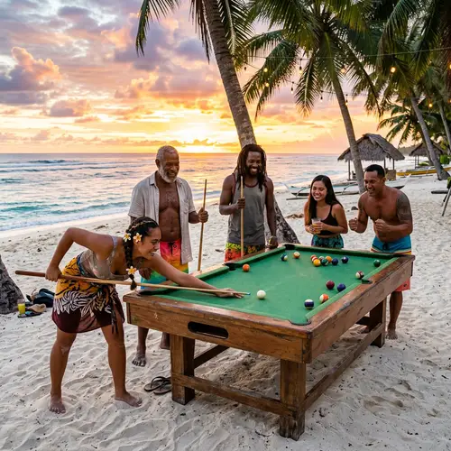 Tropical Island Billiard Game with Diverse Islanders