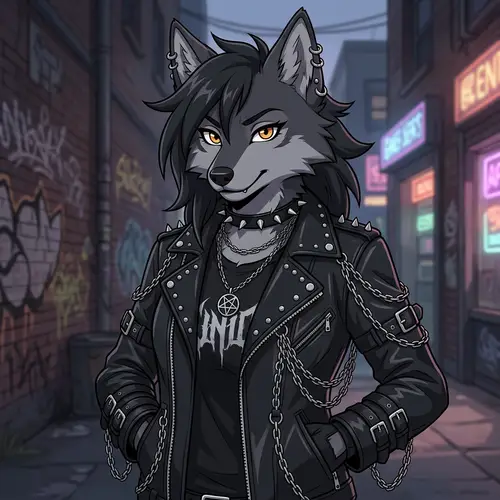 Dark Grey She-Wolf Anime Furry Fandom Character