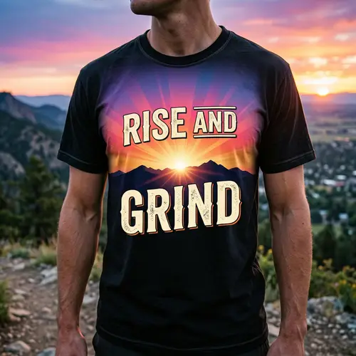 Rise and Grind T-Shirt Design | Stylish Sunrise Motivation