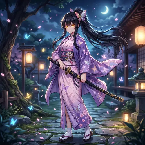 Graceful Shinobu Kochou | Anime Character in Kimono with Katana