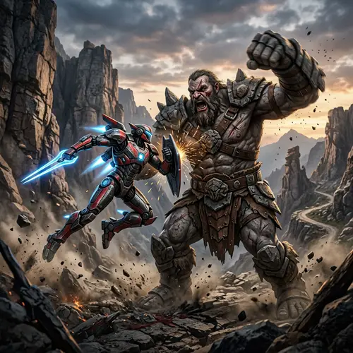 Robot vs Giant: Epic Battle Unleashed