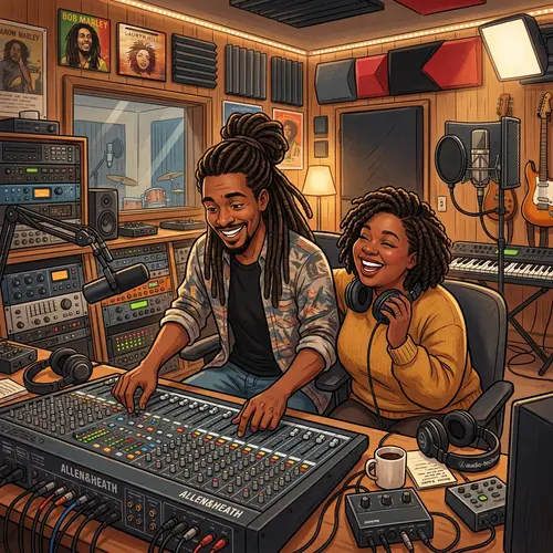 Dynamic Caribbean Man with Dreadlocks in Recording Studio