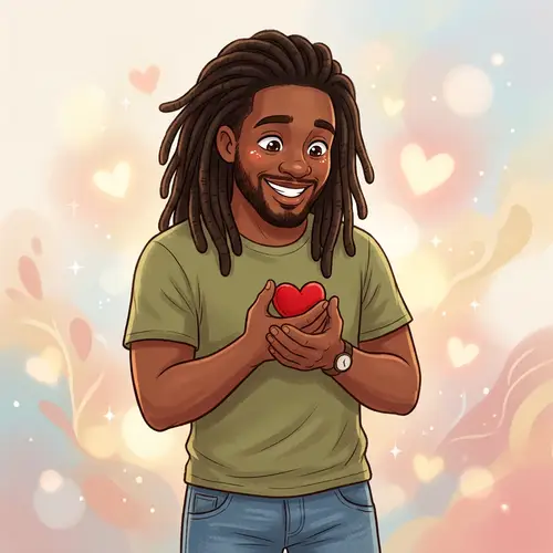 Cartoon Black Man with Dreadlocks Expresses Love | Heartwarming Illustration