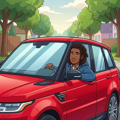Cartoon Guy in Red Range Rover Sport | Fun Car Character