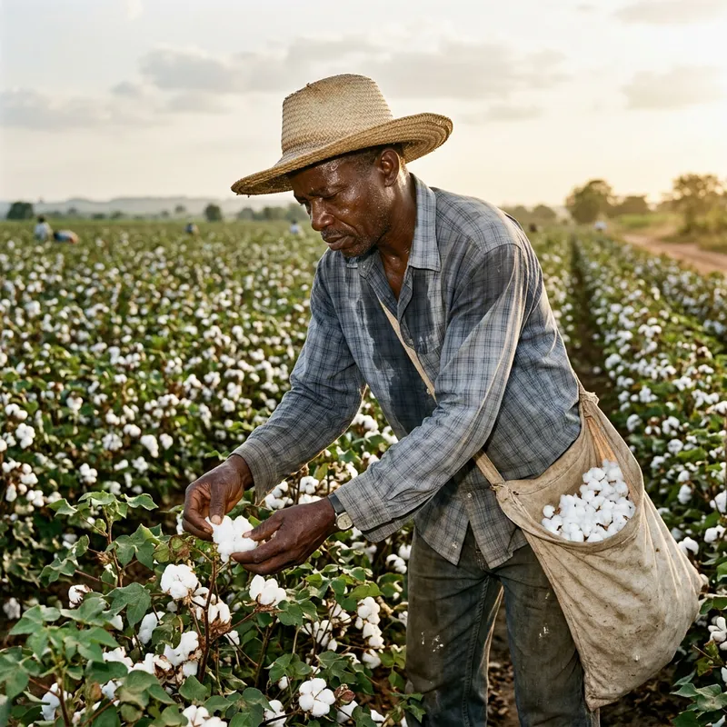 Harvesting Cotton by African Man | Field Scene Harvesting Cotton by African Man | Field Scene