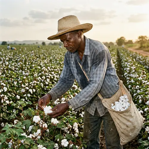 Diligent African Man Picking Cotton | Field Harvesting Scene