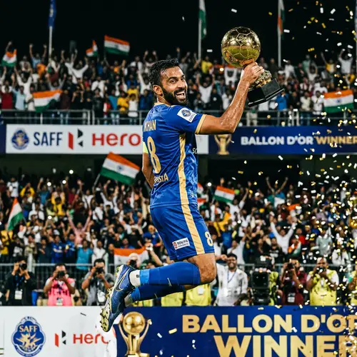 Triumphant South Asian Soccer Player with Ballon d'Or