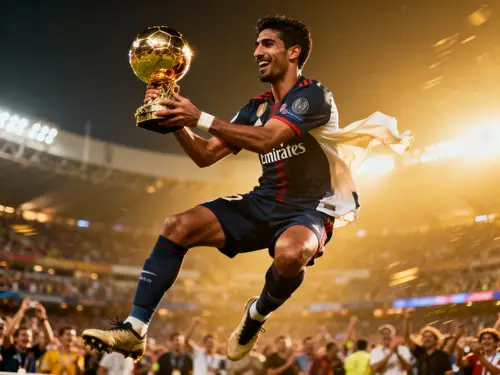 Triumphant South Asian Soccer Player with Ballon d'Or