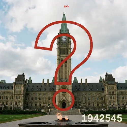 Canadian Parliament with Big Question Mark