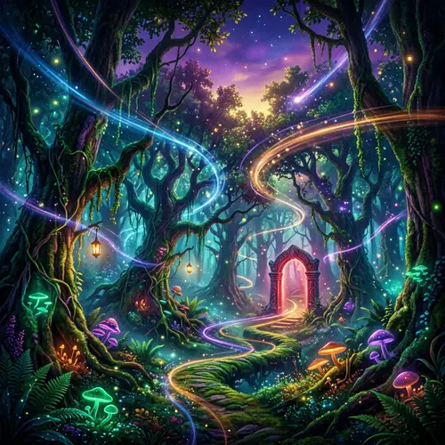 Mystical Forest at Twilight - Enchanting Nature's Ethereal Glow