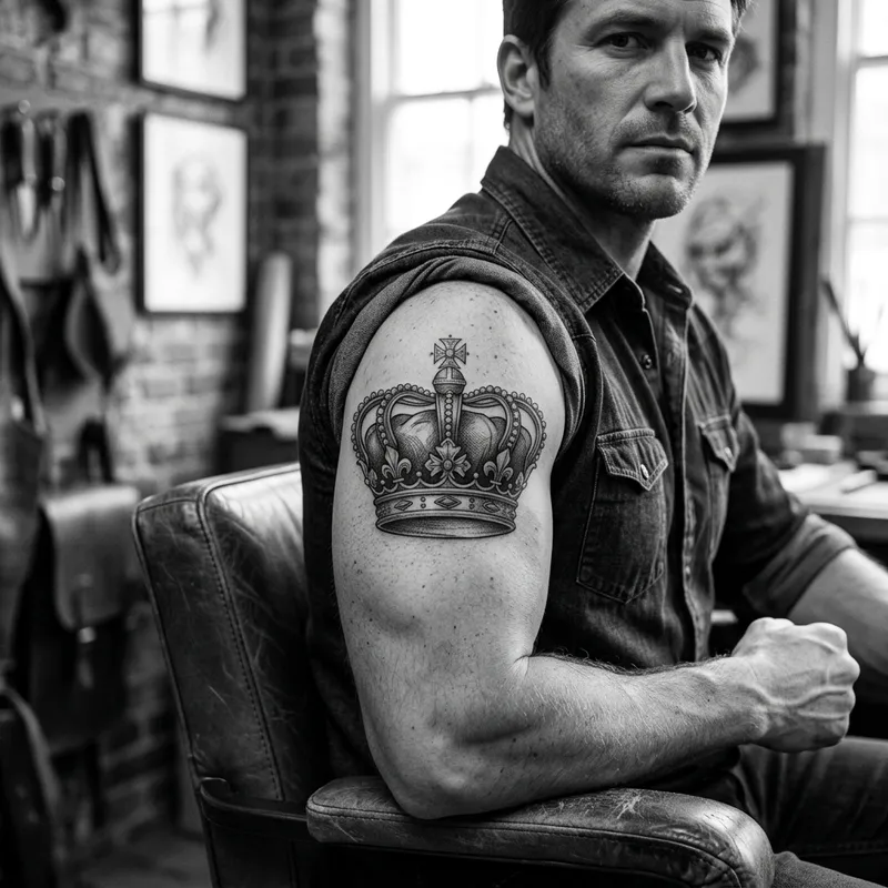 Detailed Crown Tattoo - Realistic Black & Gray Design