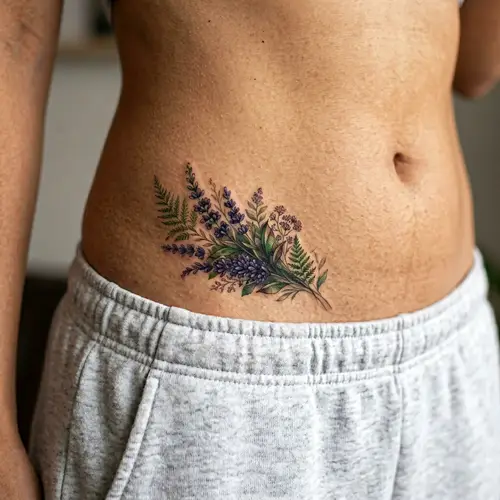 Unique Abdomen Tattoo Design to Cover Up Name 'Mia'