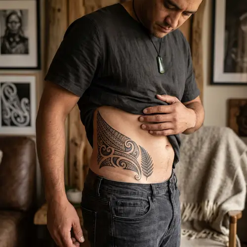 Maori Tribal-Inspired Cover-Up Tattoo Below Waistline