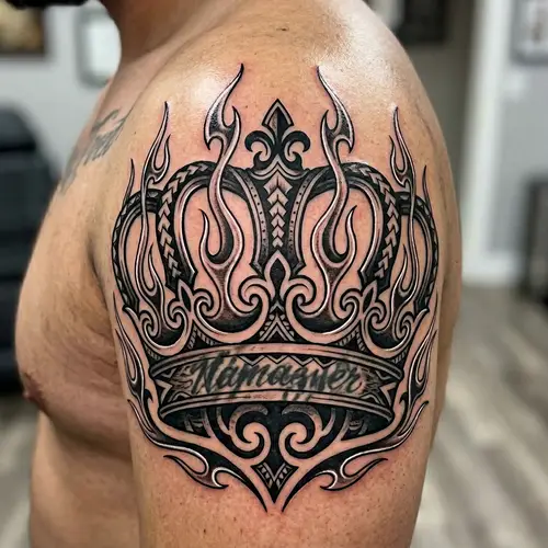 Tribal Flame Kings Crown Tattoo Cover Up
