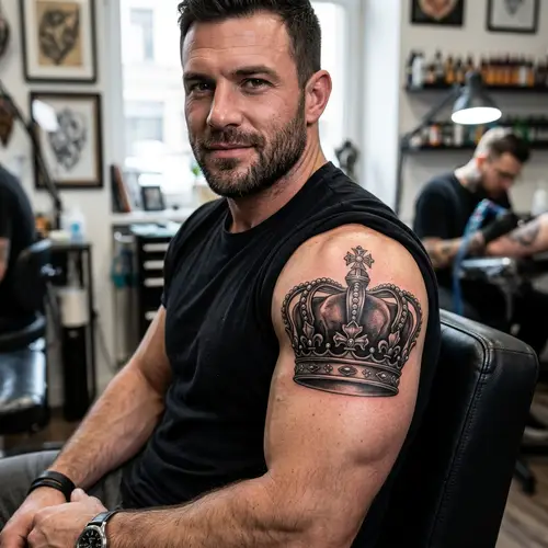 Realistic Black and Gray Crown Tattoo Design for Men