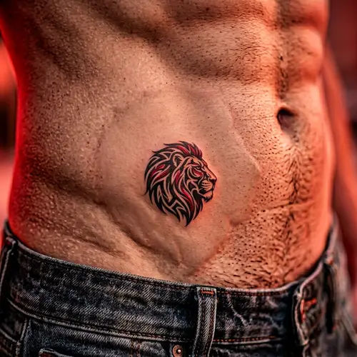 Tribal Lion Tattoo Design for Lower Abdomen