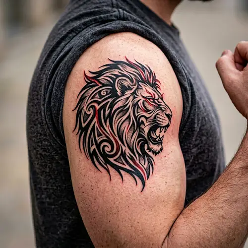 Powerful Lion Tribal Tattoo Design for Masculine Energy