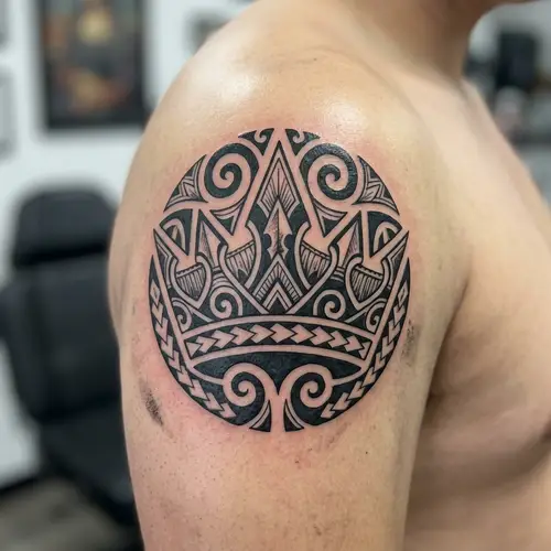Intricate Tribal Crown Tattoo - Masterfully Crafted Design