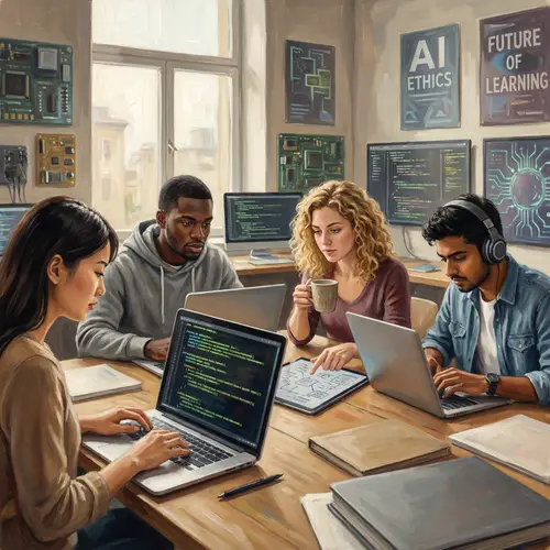 Diverse Group of Tech Students Engaged in Coding | Computer Academy