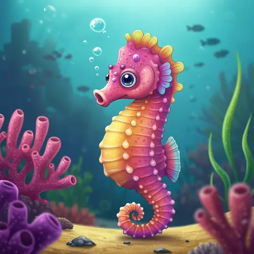Modern Colorful Cartoon Sea Horse Art