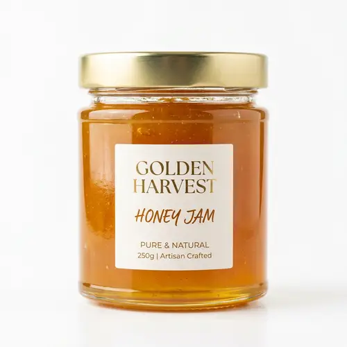 Sleek & Rich Honey Jam | Modern Jar | White Background