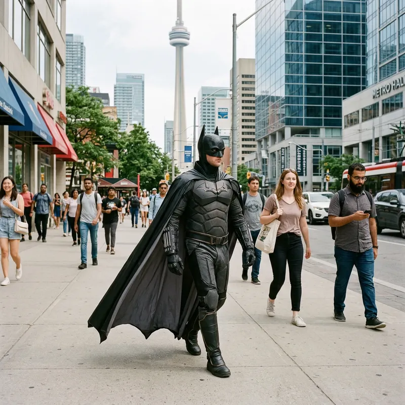 Batman Walking in Toronto: A Superhero's Stroll