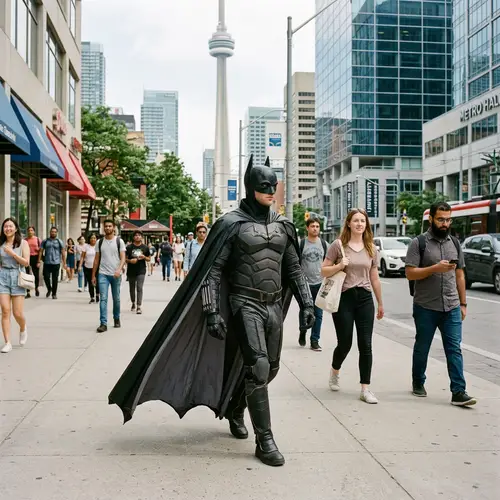 Batman Walking in Toronto: A Superhero's Stroll
