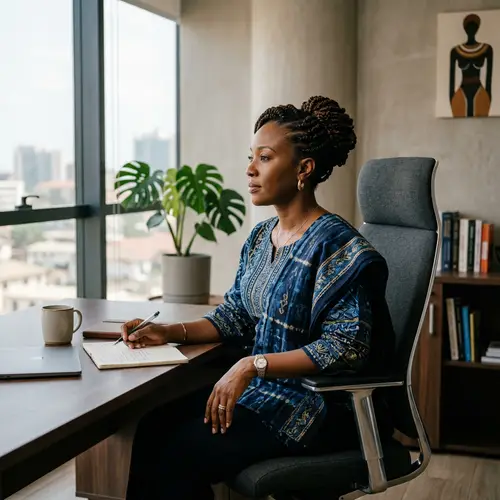 Elegant African Woman in Forties | Office Chair Profile View