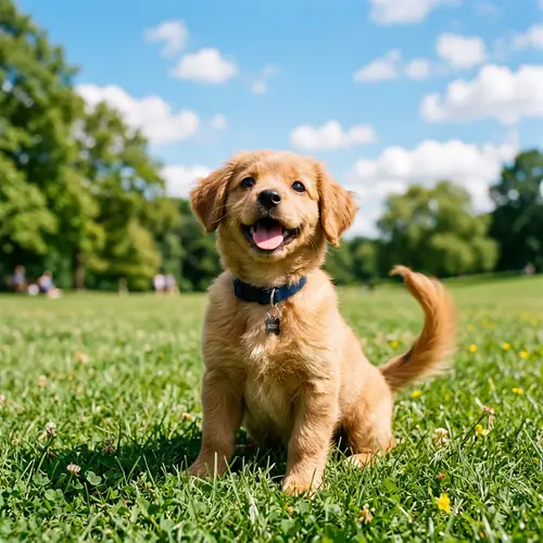 Adorable Puppy | Playful Light Brown Fur Dog on Green Lawn