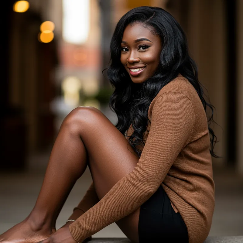 Flirty Ebony Beauty Showing Soles