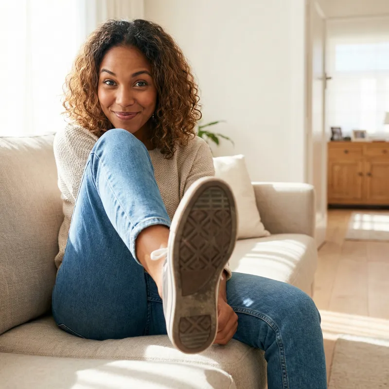 Flirty Ebony Beauty Showing Soles