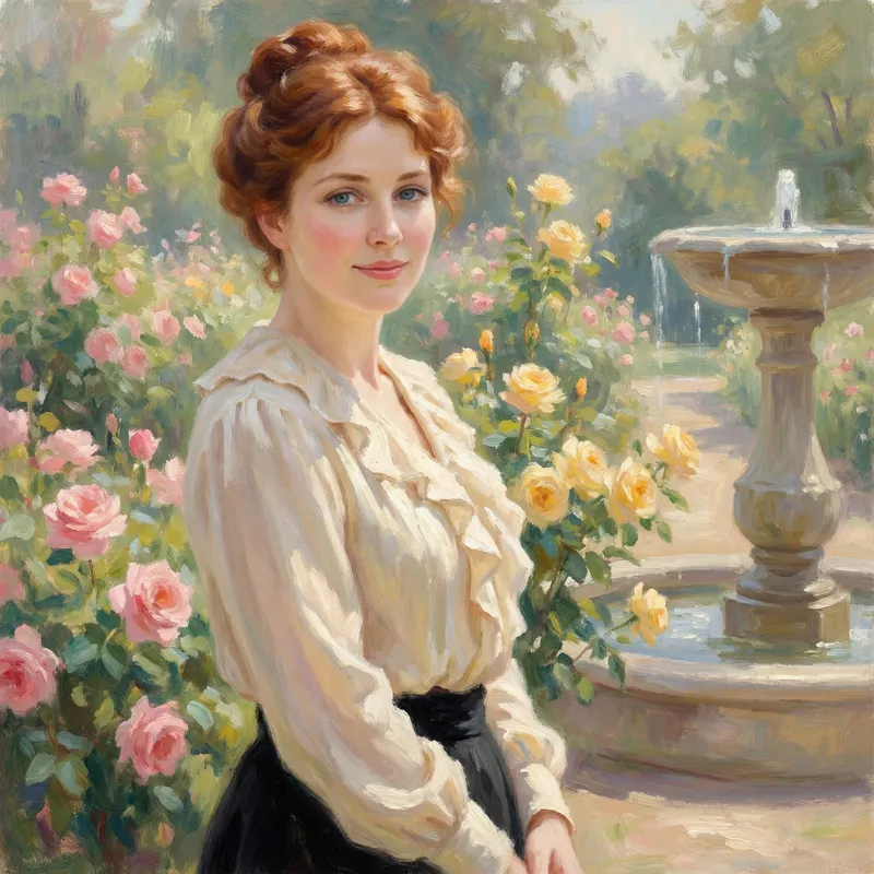 Stylish Caucasian Woman in Cream Clothing | Garden Background