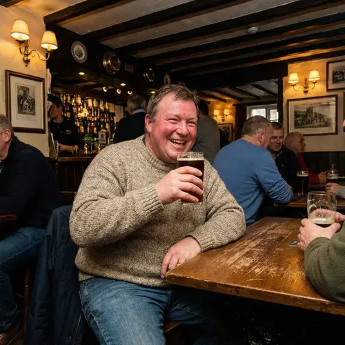Robust British Pub Dweller Enjoying Local Ale | Pub Vibes