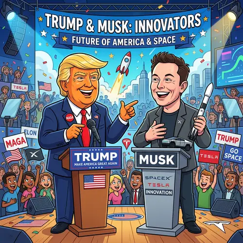 Cartoon of Donald Trump and Elon Musk