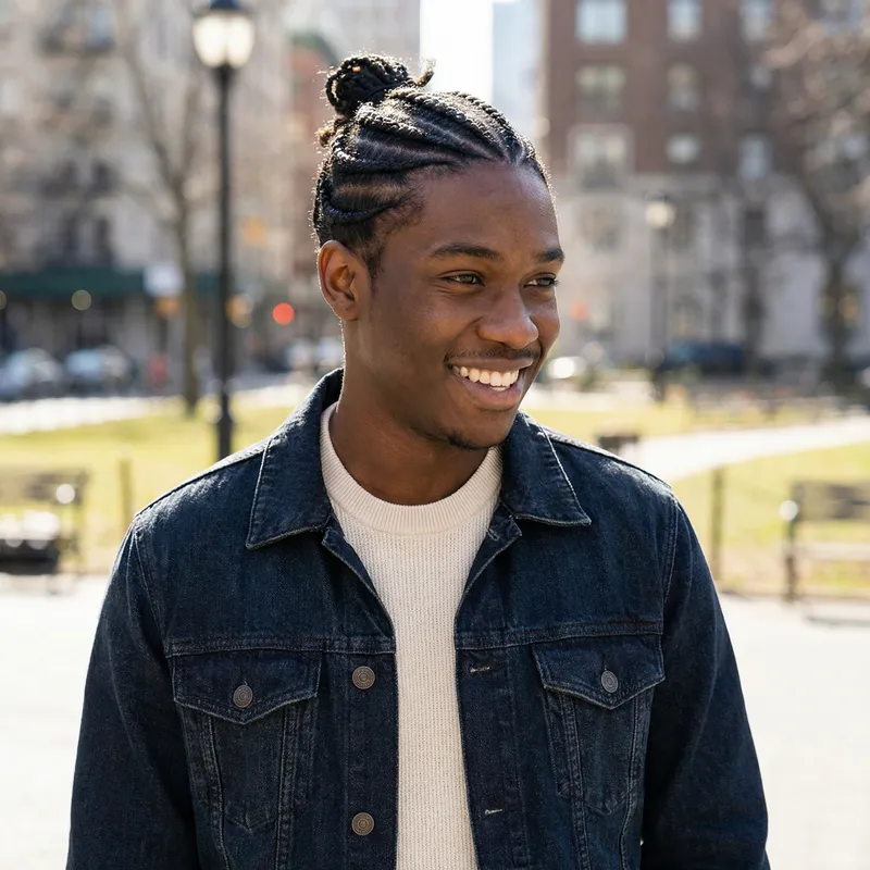 Handsome Young Black Man with Braided Hair
