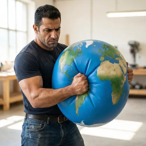 Muscular Middle-Eastern Man Squeezing Earth - Impactful Image
