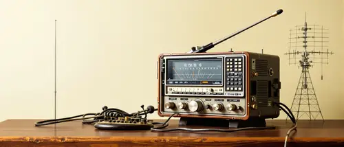 Modern Cubist Logo: Vintage Morse Key & Yagi Antenna