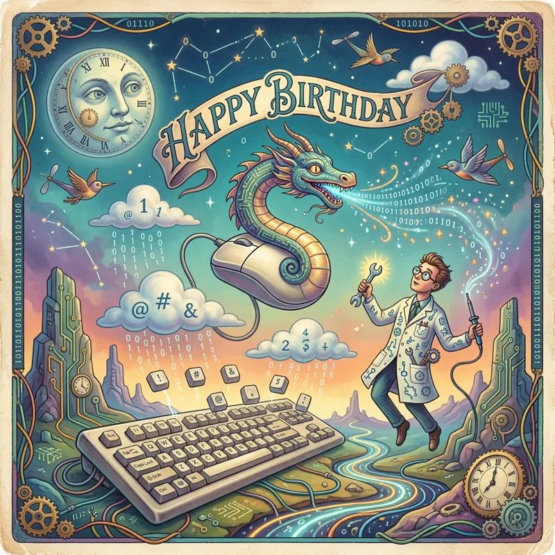 Surrealist IT Specialist Birthday Card | Unique Design