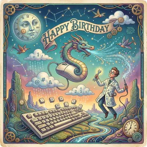 Surrealistic IT Specialist Birthday Card | Dreamy Design - 60s Style