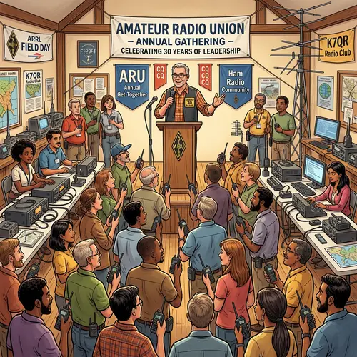 Annual Radio Amateurs Meeting with Diverse Crowd and Veteran Chairman