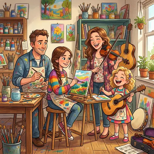 Artistic Family Portrait with Musical Instruments | Creative Animated Painting
