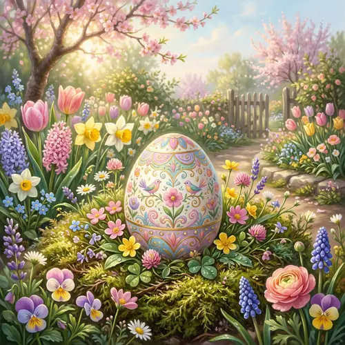 Enchanting Easter Egg in Blooming Spring Garden