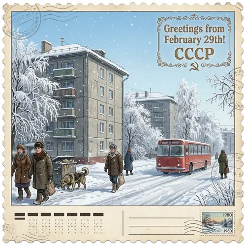 Vintage Soviet Winter Postcard | Feb 29 Animation Scene