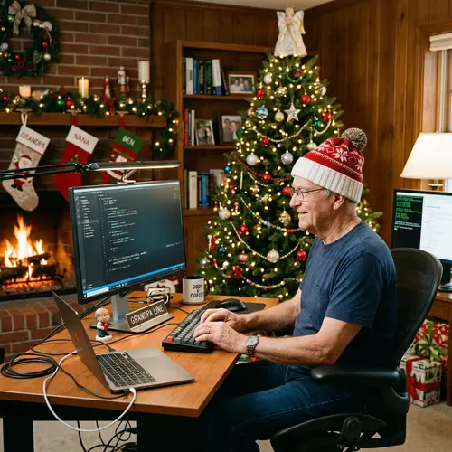 Grandpa Line Holiday Programming Scene: Christmas Hat & Festive Spirit