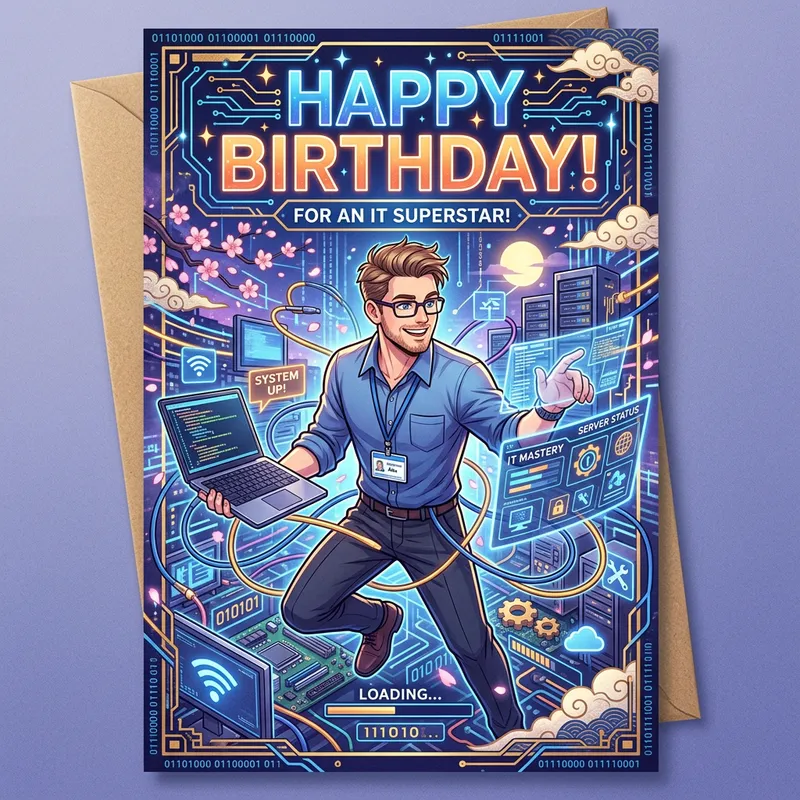 Anime Style Birthday Card for IT Specialist Anime Style Birthday Card for IT Specialist