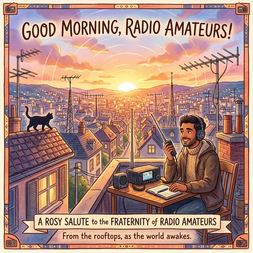 Good Morning Postcard for Radio Amateurs | City Sunrise Design