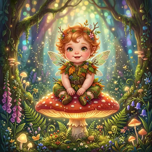 Magical Ginger Baby Sprite in a Whimsical Forest