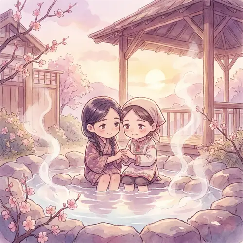 Intimate Anime Girls Bathing in Serene Hot Spring | Studio Ghibli Style