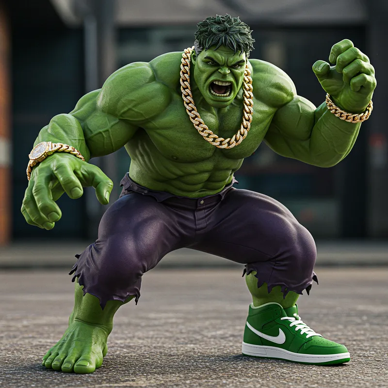 Powerful Hulk in Gold Chain & Diamond Watch Powerful Hulk in Gold Chain & Diamond Watch