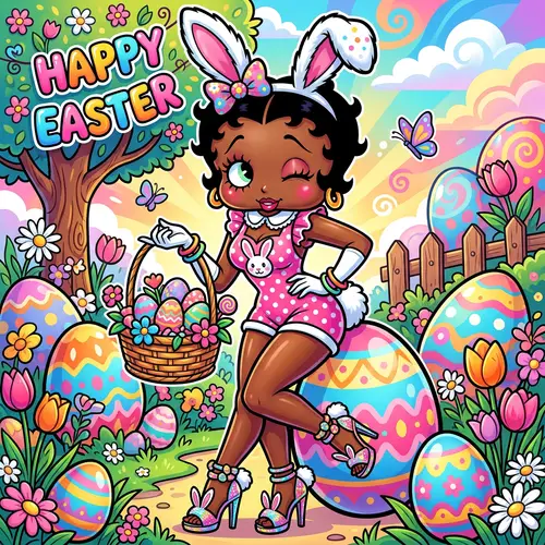 Nubian Easter Bunny in Playful Pop Art Style